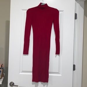 Express - Red Ribbed Knit Sweater Midi Dress (Size S)